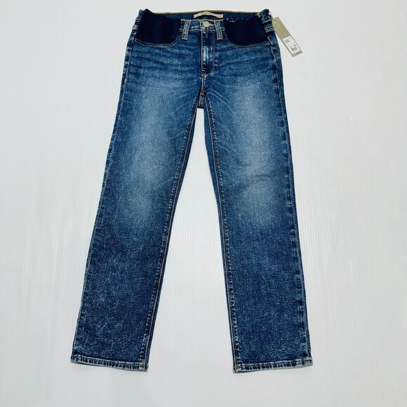Hudson Maternity Straight Jeans 27 Blue Medium Wash Denim Stretch Zip Fly NWT - Picture 1 of 8